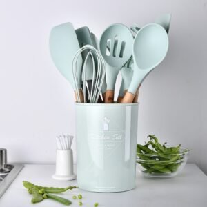 Conjunto de Utensílios de Cozinha em Silicone e Madeira - Imagem 9