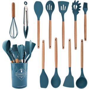 Conjunto de Utensílios de Cozinha em Silicone e Madeira - Imagem 6