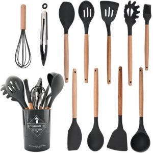 Conjunto de Utensílios de Cozinha em Silicone e Madeira - Imagem 7