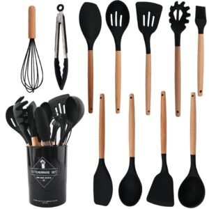 Conjunto de Utensílios de Cozinha em Silicone e Madeira - Imagem 4