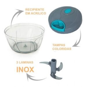 Processador Manual de Alimentos Multiuso com 3 Lâminas em Aço Inoxidável - Imagem 3